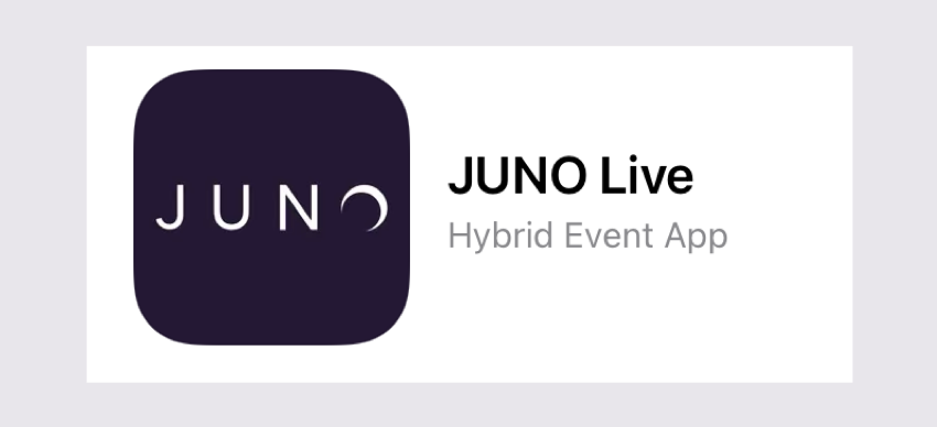 The mobile app icon has the word JUNO in the center. The full name of the app in the store is JUNO Live.