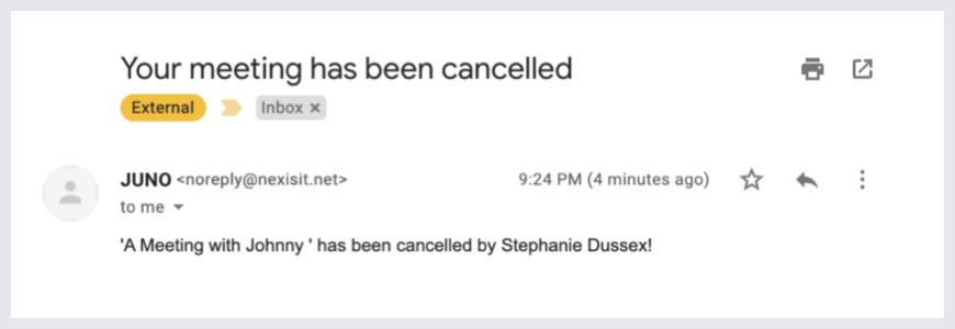 Email notification that a meeting was canceled.