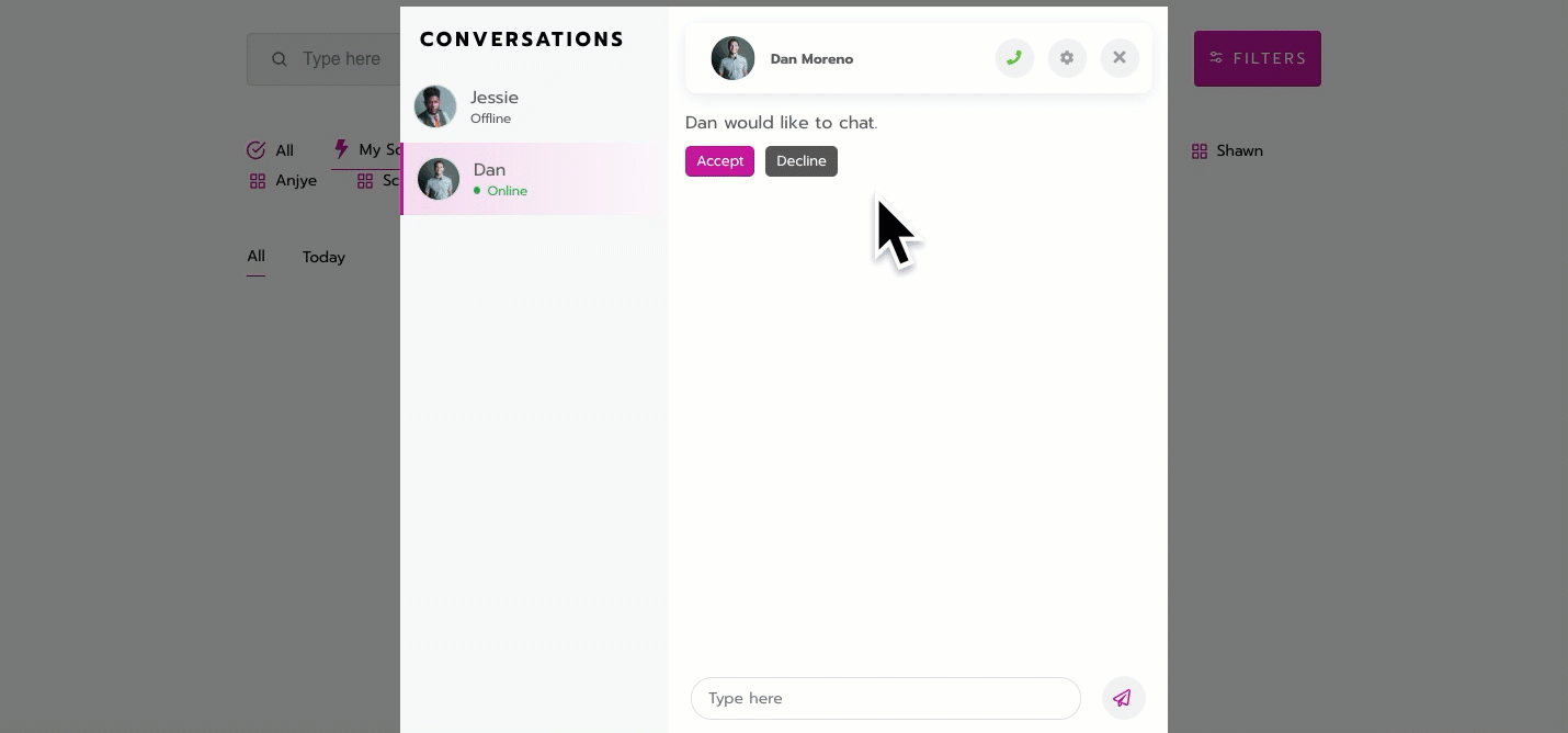 Recording of accepting a message request.